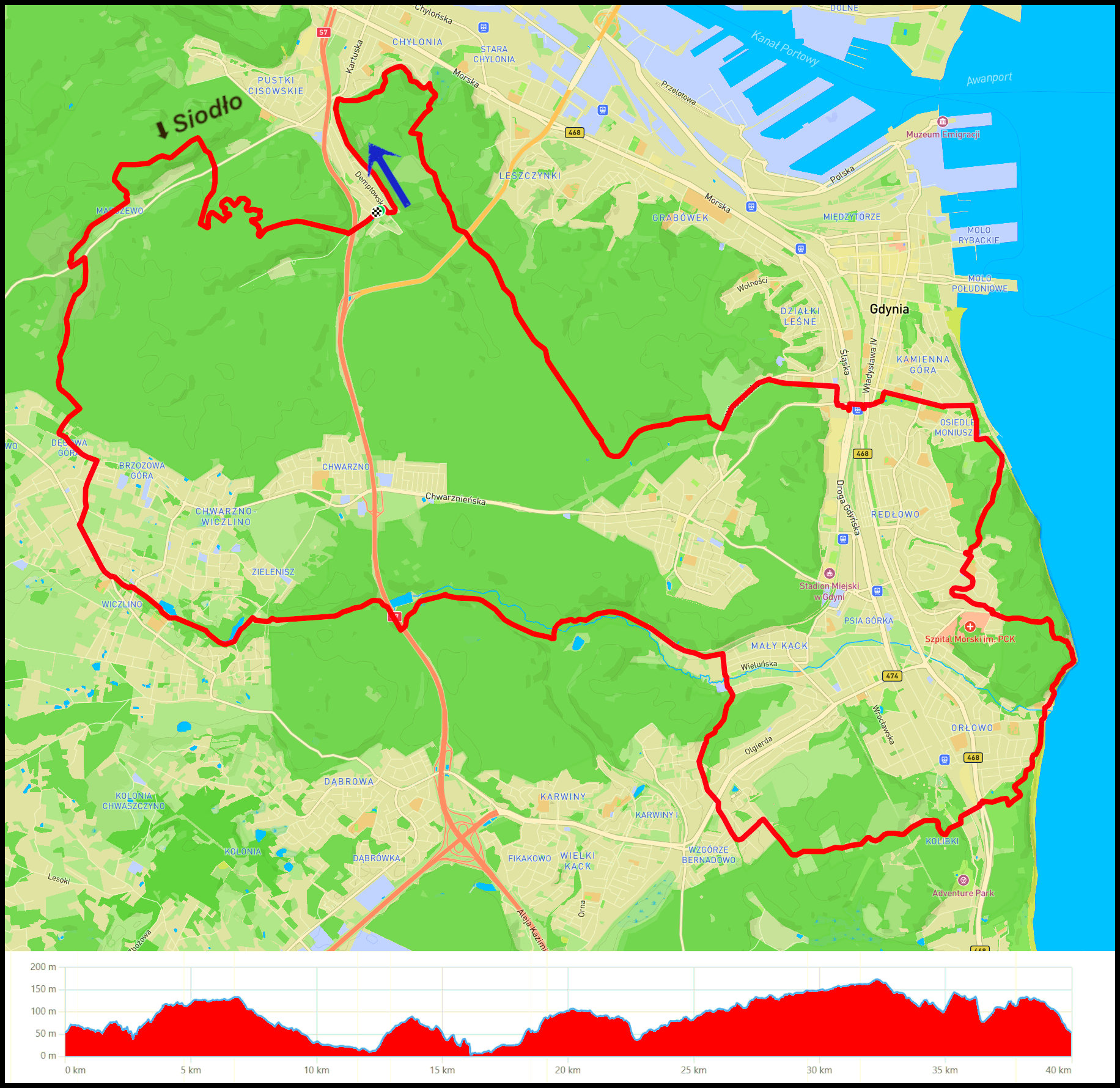 Demptowo - Polanka Redłowska - klif Orłowo - Kolibki - Wielki i Mały Kack - Chwarzno-Wiczlino - "siodło" Pustki