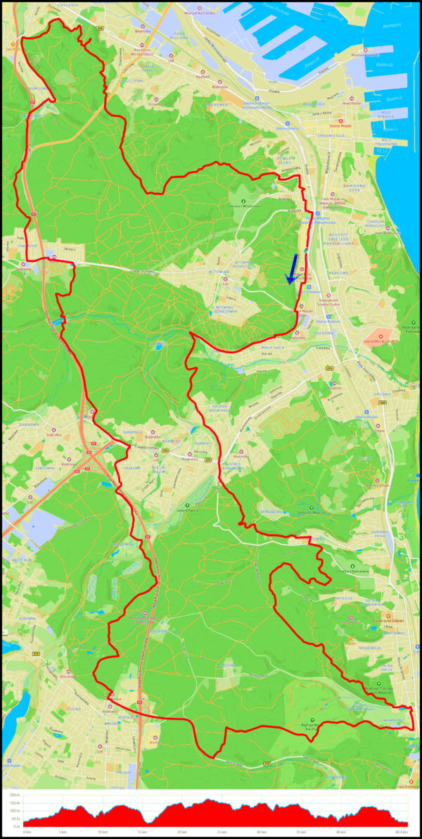 CH Riviera - Mały Kack - Brodwino - Wielka i Mała Gwiazda - Glinna Góra - Świemirowo - Droga Nadleśniczych - Osowa - Źródło Marii - Fikakowo - Chwarzno - Demptowo - Święta Góra - Działki Leśne