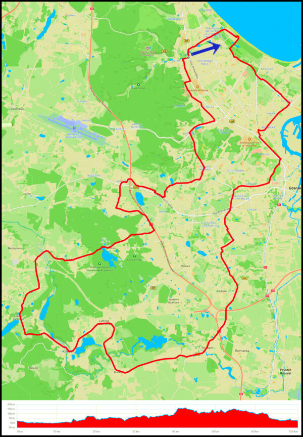 Gdańsk Oliwa - Letnica - Siedlce - Łostowice - Straszyn - Bielkówko - Kolbudy - Łapino Kartuskie - Sulmin - Otomin - Karczemki - Piecki-Migowo - Wrzeszcz