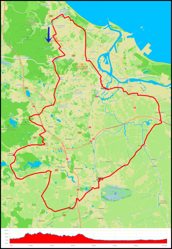 Gdańsk Oliwa - Piecki Migowo - Szadółki - Jankowo Gdańskie - Bielkówko - Goszyn - Rekcin - Wojanowo - Pruszcz Gdański - Mokry Dwór - Przejazdowo - Stare Miasto - Przymorze