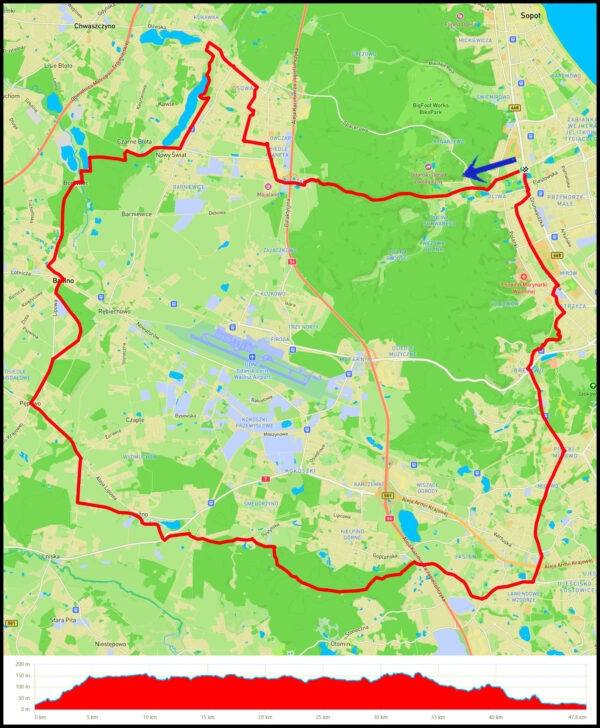 Oliwa - Owczarnia - jez.Wysockie - Borowiec - Banino - Pępowo - Leźno - Las Sulmiński - Jasień - Piecki-Migowo - Niedźwiednik - Strzyża