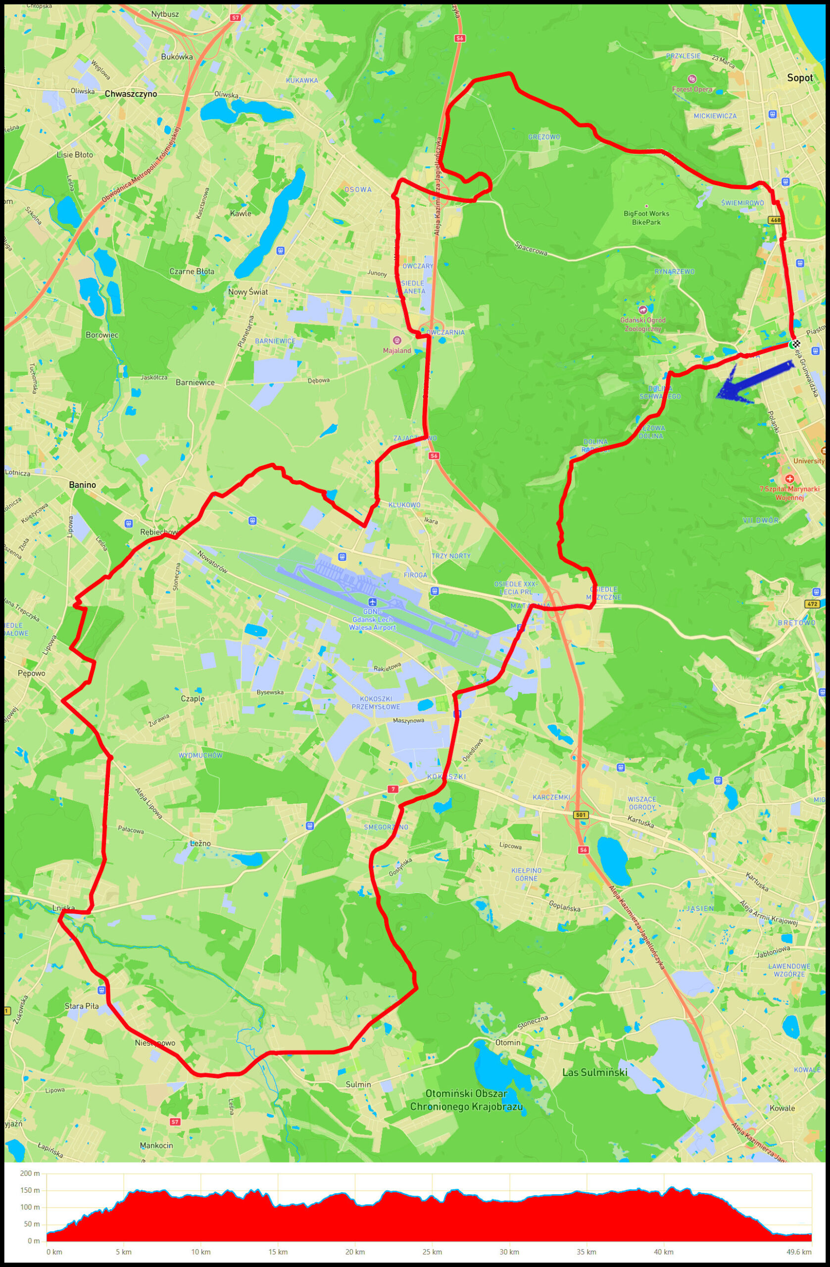 Oliwa - Matarnia - Kokoszki - Niestępowo - Lniska - Pępowo - Rebiechowo - Klukowo - Osowa - Gołębiewo
