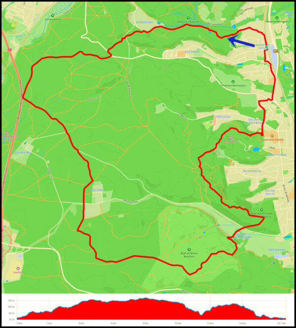 Sopot Kamienny Potok - Bernadowo - Gołębiewo - Droga Nadleśniczych - BigFoot Works - Polanka Esperantystów - Glinna Góra - Mała Gwiazda - Łysa Gora - Strzeleckie Wzgórze