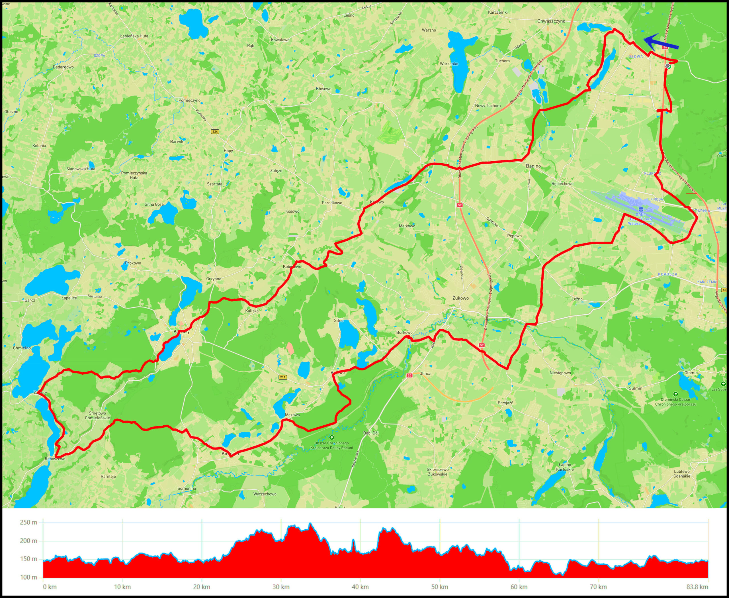 Gdańsk Osowa - Banino - Kobysewo - Kartuzy - Kosy - Ręboszewo - ⛰Góra Sobótka - Kiełpino - Borowo - Czaple - Owczarnia
